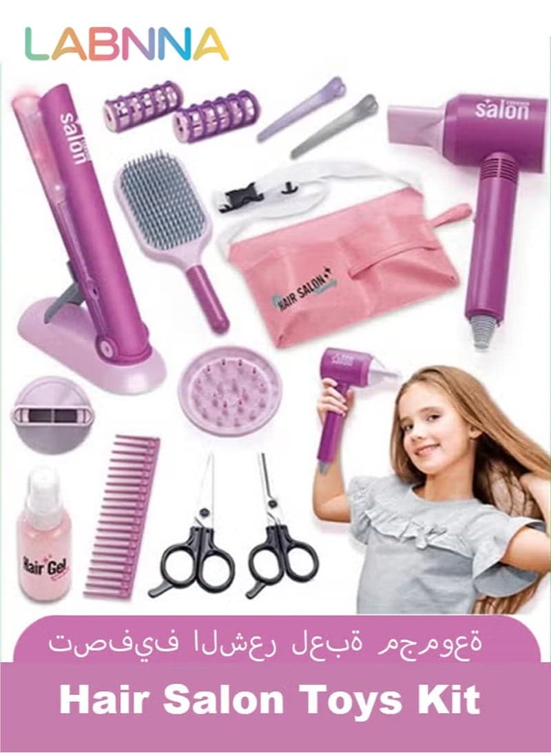 13-Piece Girls’ Glamorous Beauty Hair Salon Toy Kit, Including Hairdryer, Straightener, and Trendy Styling Accessories, Perfect Fashion Doll Stylist Set for Kids, Ideal Barber Playset for Pretend Make-Up and Styling Fun