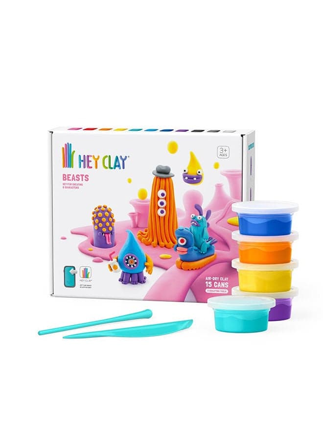 Beasts Set-Colourful Modeling Kids-Air Dry Clay Kit 15 Cans And Sculpting Tools