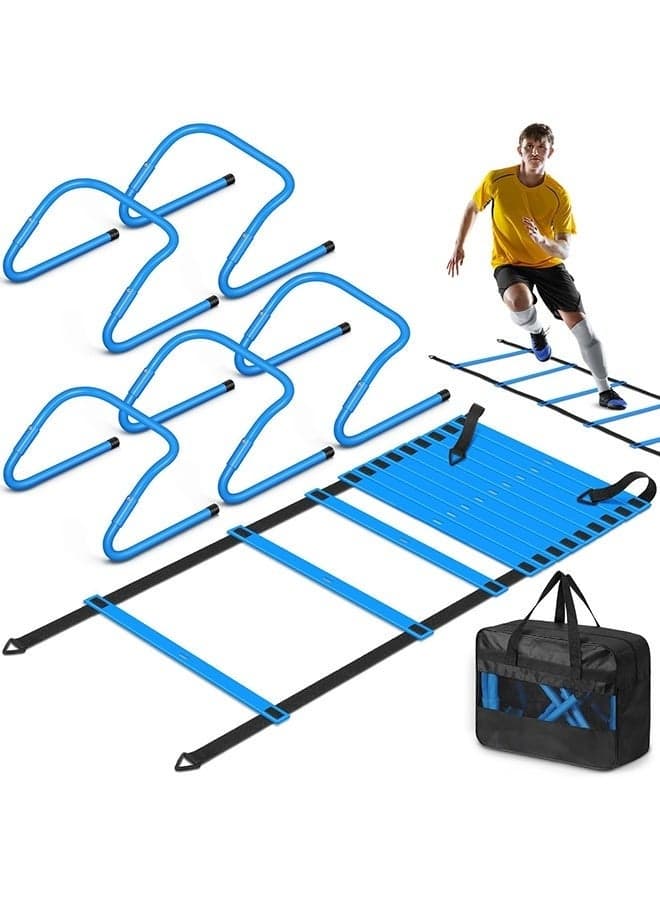 Speed and Agility Training Equipment: 5 Adjustable Agility Hurdles. 600cm Agility Ladder, Soccer Training Equipment Set for Kids Youth Adults
