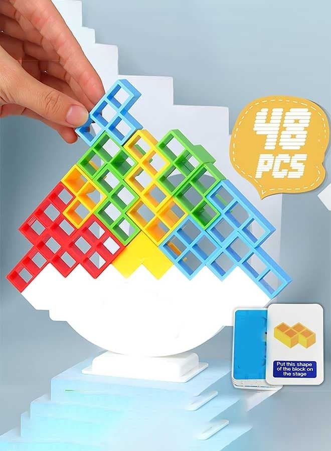 48pcs Stacking Building Blocks Tetris Balance Game Tetra Tower Balancing Stacking Toys Kids Adults Board Games Perfect for Family Parties Travel