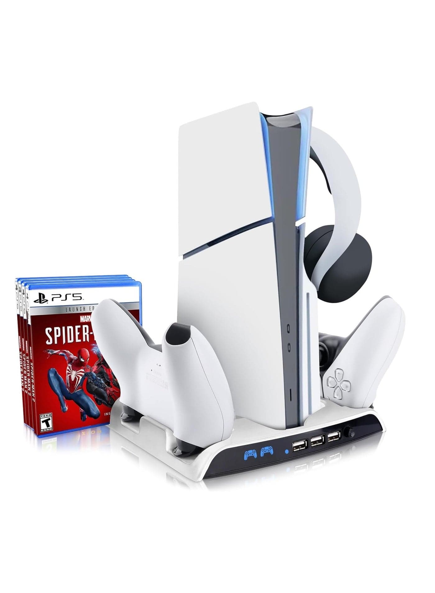 PS5 Slim Cooling Stand with Controller Charging Station (White)