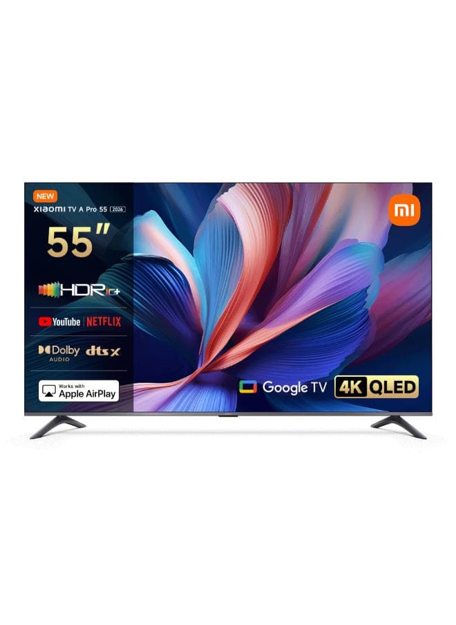TV A Pro 55" 2026 | Google TV | 4K QLED Display | Dolby Audio, DTS-X, And DTS Virtual:X | Premium Metal Finish| 360° Bluetooth Remote Control L55MB-APME black
