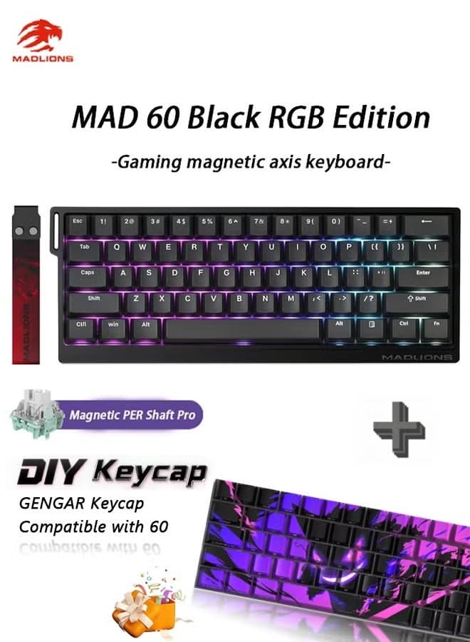 MADLIONS Mad60HE Premium RGB Mechanical Keyboard Magnetic Switches Hot Swap Customized 8KHZ FPS Gaming Keyboard with Adjustable Actuation, 8000 Hz Polling Rate, Rapid Trigger Mode, Hall Effect Switches, for PC/Mac, Black 