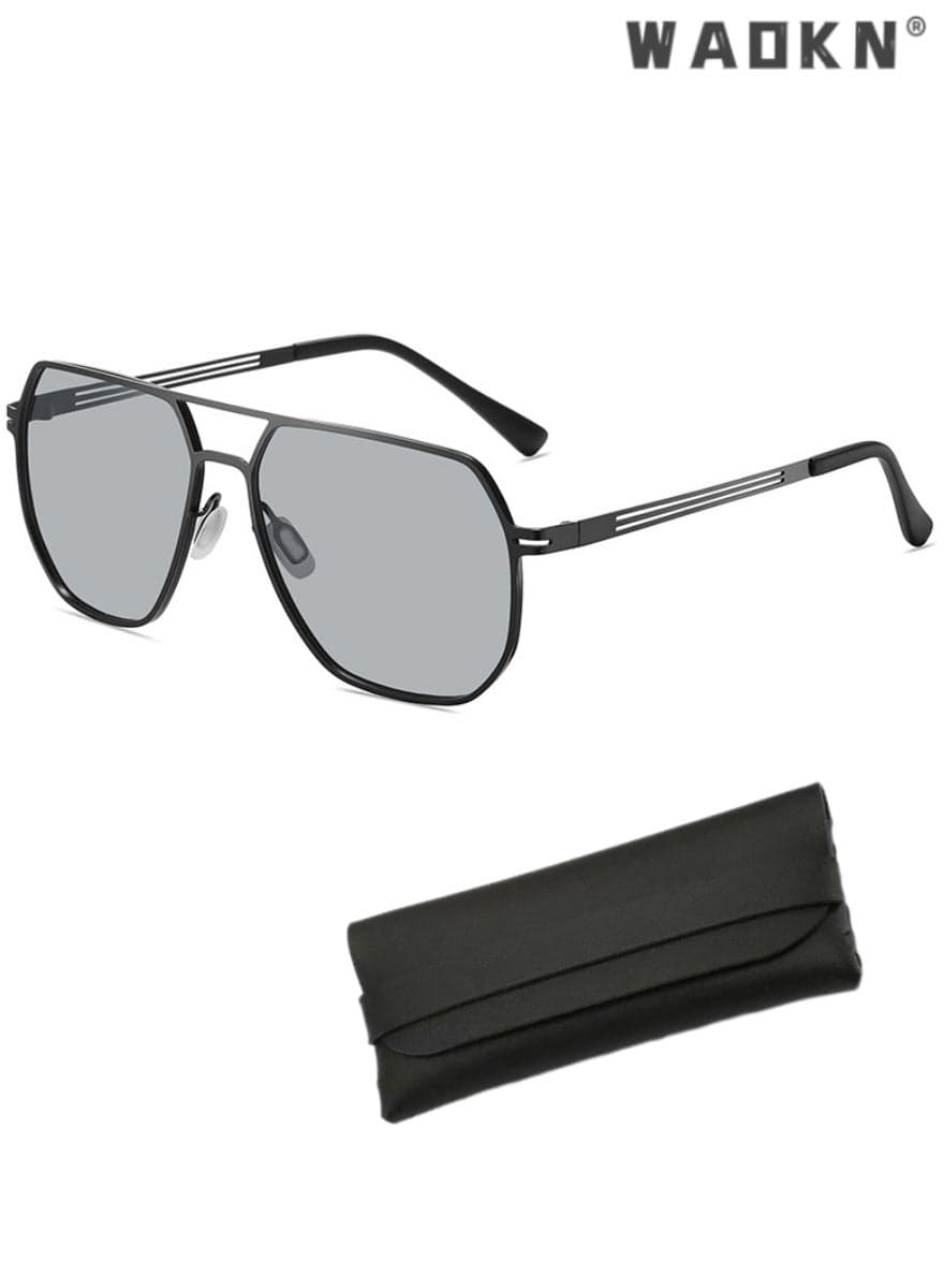 Men's Polarized Square Sunglasses, UV400 Protection Sun Glasses with Aluminum Magnesium Alloy Frame, Color Changing Glasses for Men Driving, Fishing, Golfing, Traveling, Gradient Grey Lens (Black)