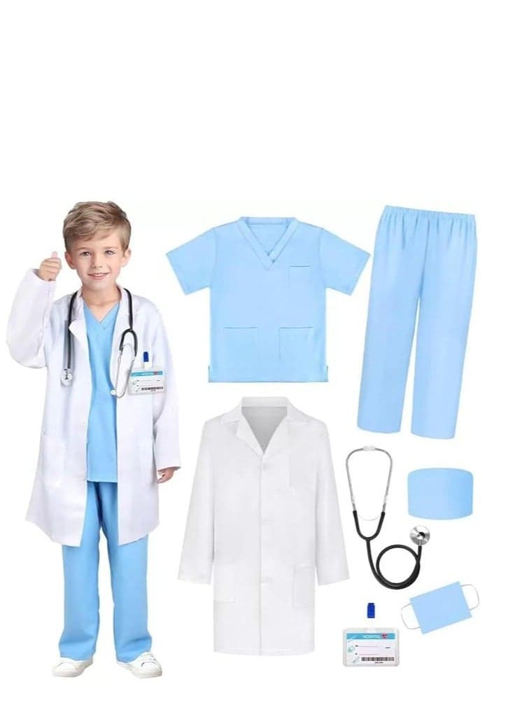 Doctor Costume for Boys Girls - Kids Scrubs with Lab Coat & Carry Bag, Doctor Dress Up for Halloween, Career Day Role Play