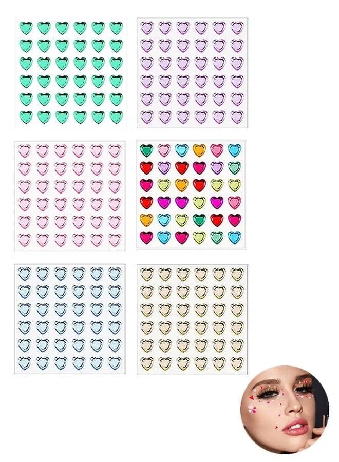 6 Sheets Crystal Gem Stickers, Acrylic Heart Gems Stickers Rhinestone Face Nail Sticker, Self Adhesive Heart Rhinestones for DIY Crafts (Colorful)