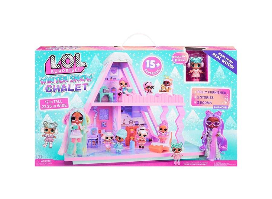 Winter Snow Real Wood Chalet with Tot, + 15 Surprises, Comes with Exclusive Doll, for Children 4 Years and Up