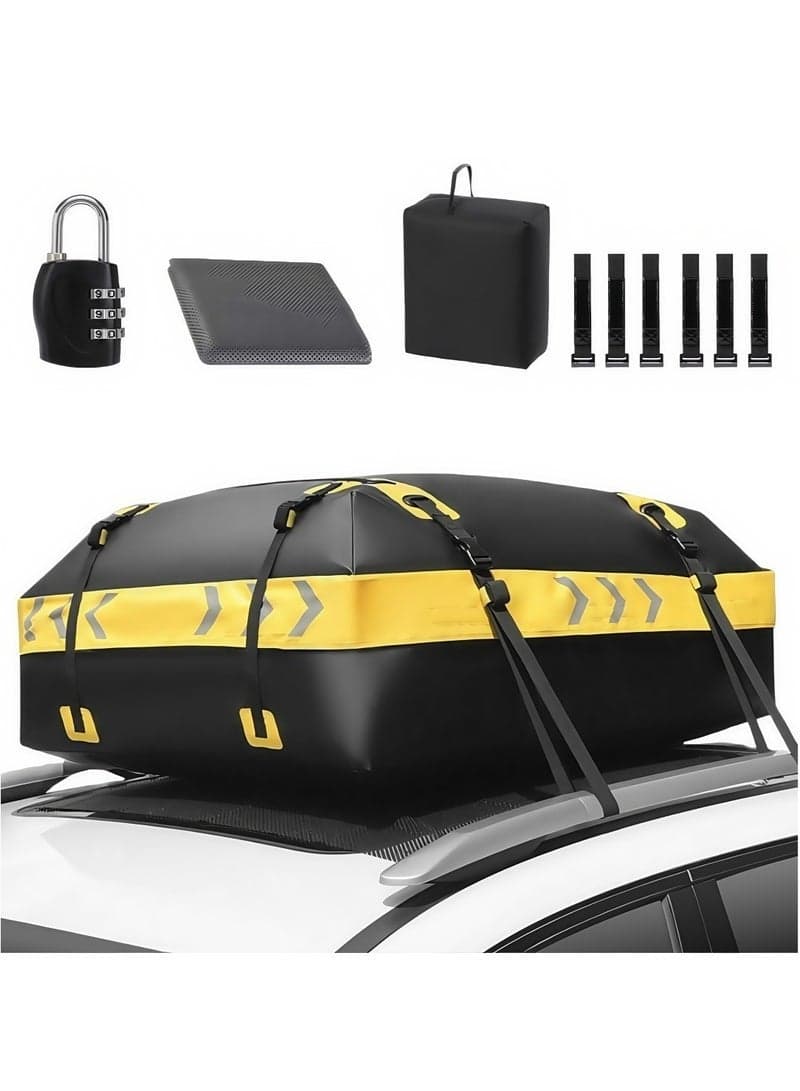 Car Rooftop Cargo Carrier Bag - 15 Cubic Feet Car Organizer Travel Bag, Heavy Duty Waterproof, 130*100*43cm Yellow Black