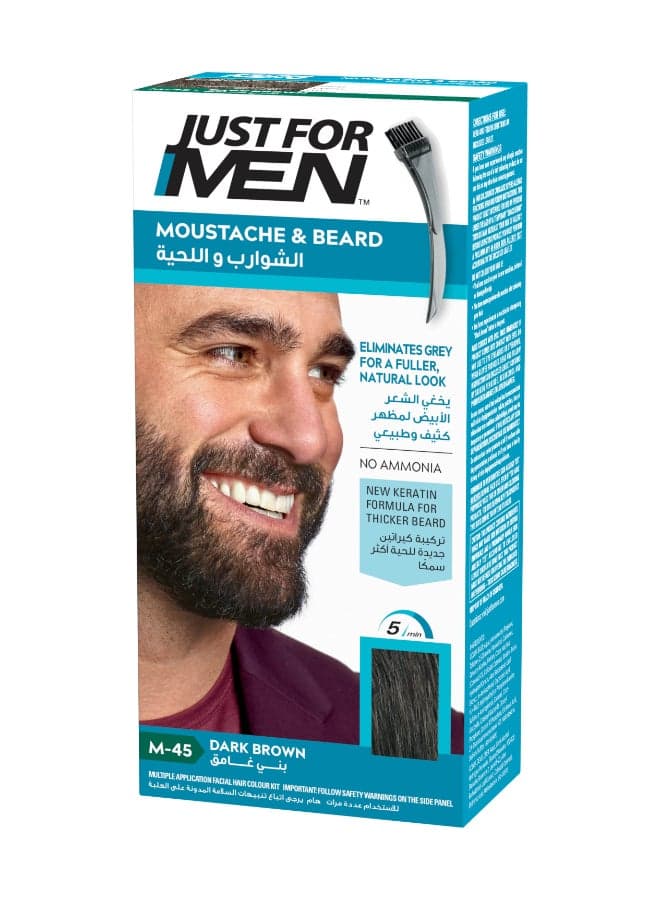 Mustache & Beard – Dark Brown Beard Dye For Men, M-45, Single Use Brush-In Color Gel With Biotin, Coconut Oil, And Aloe For Fuller, Healthier Facial Hair