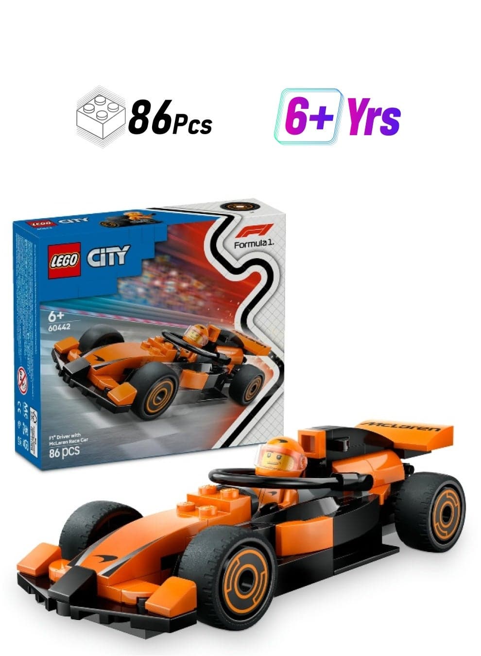 LEGO City F1 Driver with McLaren Race Car 60442 Building Set (86 Pieces)