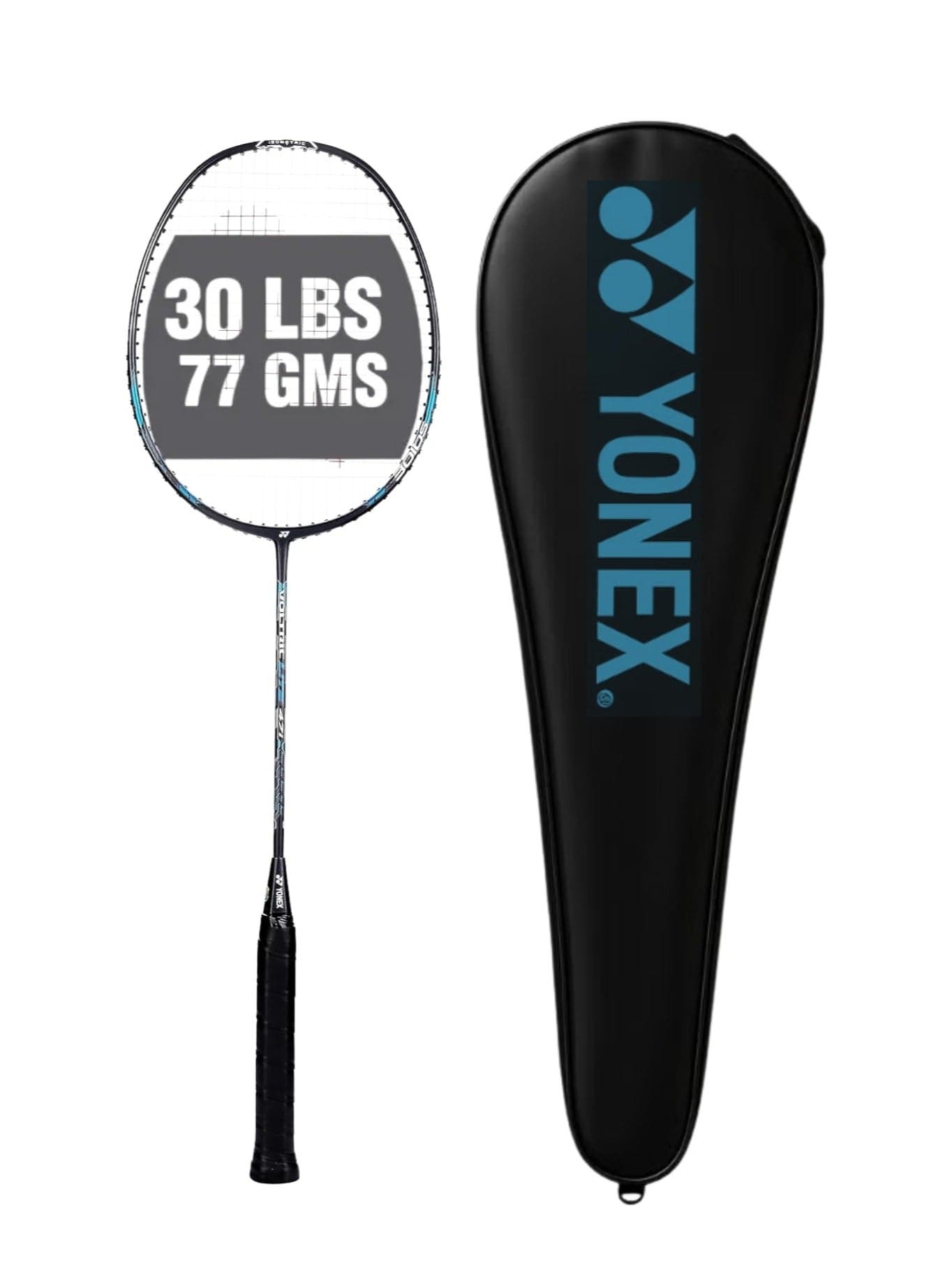 Voltric Lite 47i Graphite Badminton Racquet | 30 lbs Tension | Lightweight | Durable | Head Heavy Balance | Black, Standard | 4 3/4 inches Grip