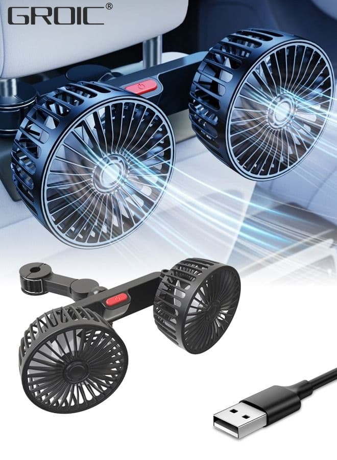 USB Car Fan,Adjustable Dual Head Clip Fan 360° Rotatable Cooling Air Fan for Rear Seat Passenger Portable Car Seat Fan Headrest Car Cooling Fan for Vehicles, SUV, RV, Boat