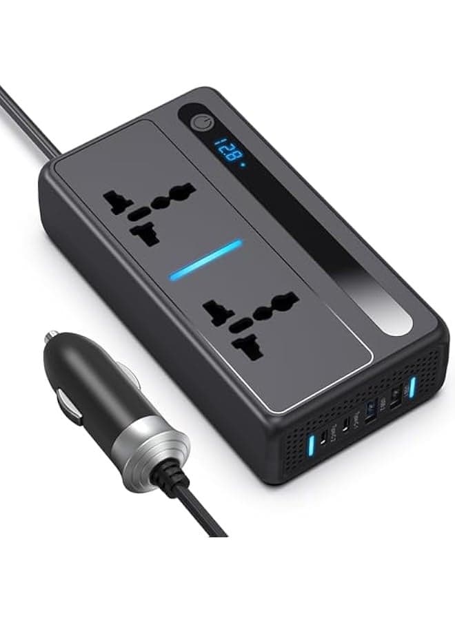 200W Car Power Inverter, DC 12V/24V to 220V Car Inverter with 2 USB and 2 Type C Ports, Charger Adapter Car Plug Converter with Switch and Current LED Screen, Suitable for Cars, SUV & Truck