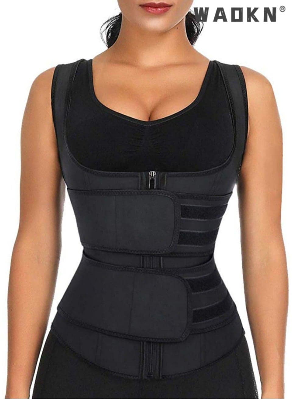 Waist Trainer for Women Waist Trainer Corset Vest Tummy Slimming Belly Body Shaper, Double Belt Sauna Workout Trimmer Belts with Zipper and 9 Steel Bones