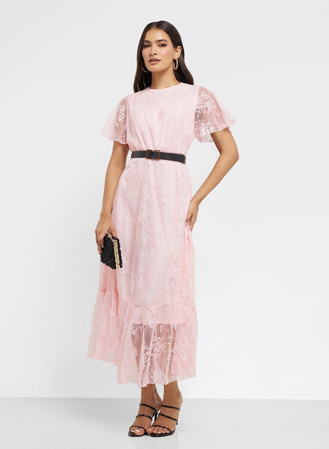 Lace Flounce Midi Dress