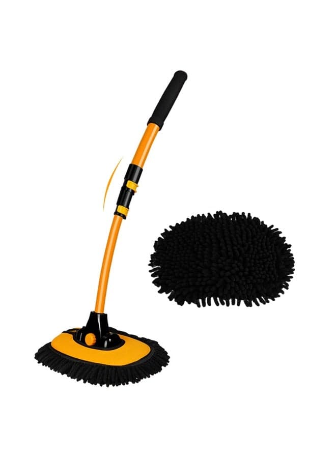 15° Curved Car Cleaning Brush with Telescopic Handle 43" Aluminum Alloy Long Rod Wash Mop For Washing Caravan Van Truck Boat RV Roof Soft Chenille Head Duster Clean Product Not Hurt Paint Scratch Free