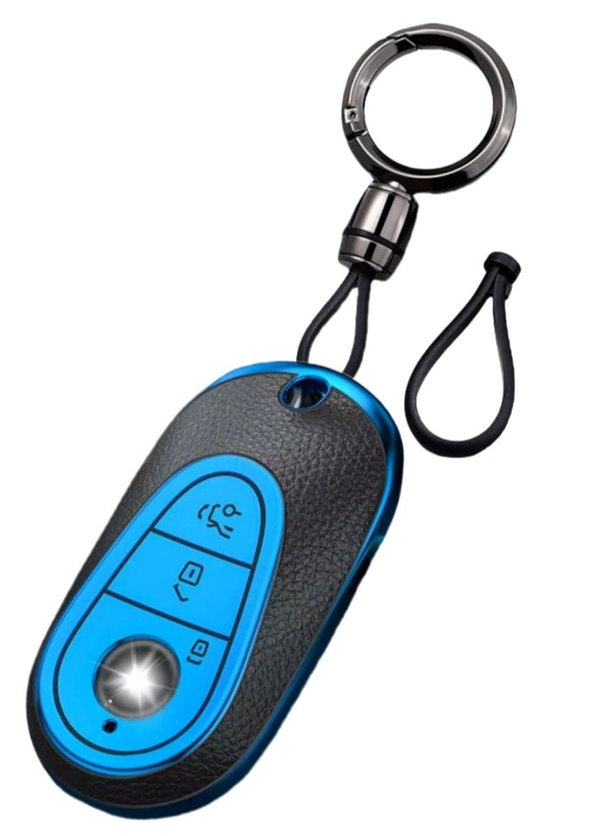 OUYoo Car Key Case for Mercedes Benz, Key Case Cover for Mercedes Benz C S Class W206 W223 2020UP, Key Case Protective Accessory,Bring a key chain.(Blue)