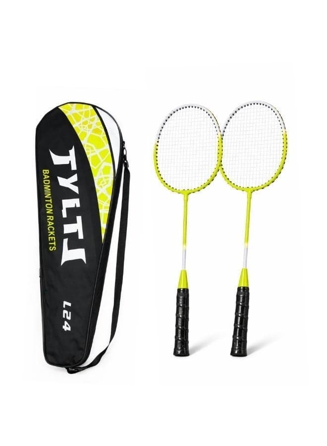Set of 2 Assorted Colors Kids Badminton Racket Lightweight Durable Metal Racquet for Kids Boys Girls Beginner Racquet Training Set with Carry Bag for Indoor Outdoor Beach Park Picnic Fun Play Exercise Activity