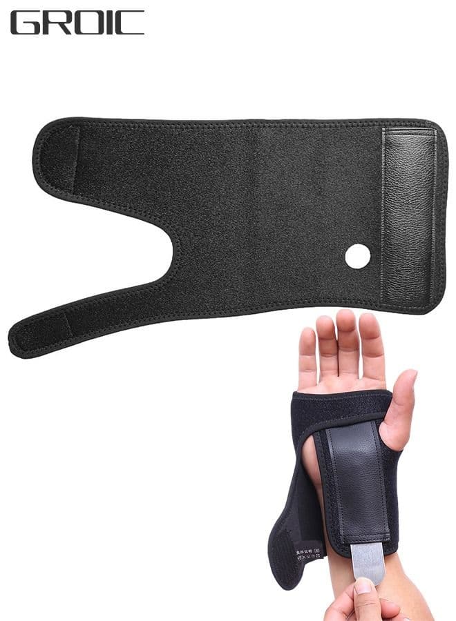 One Pair Wrist Brace Straps Sports Fixed Protection Steel Plate Palm, Removable Support Metal Sheet Black