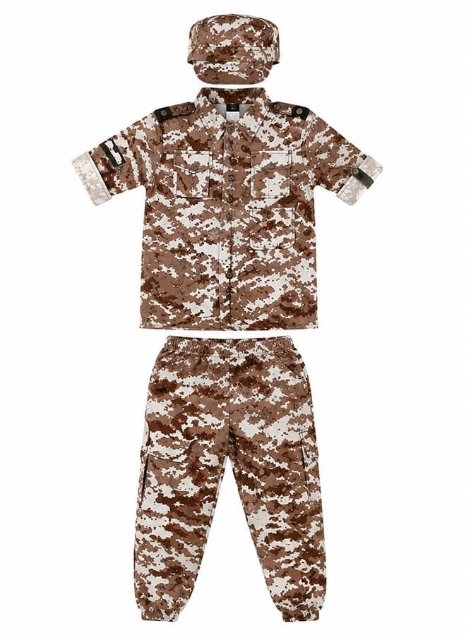 Kids Desert Camouflage Soldier Costume Set with Cap – Military Army Fancy Dress Outfit for Boys of age 8 to 9 years