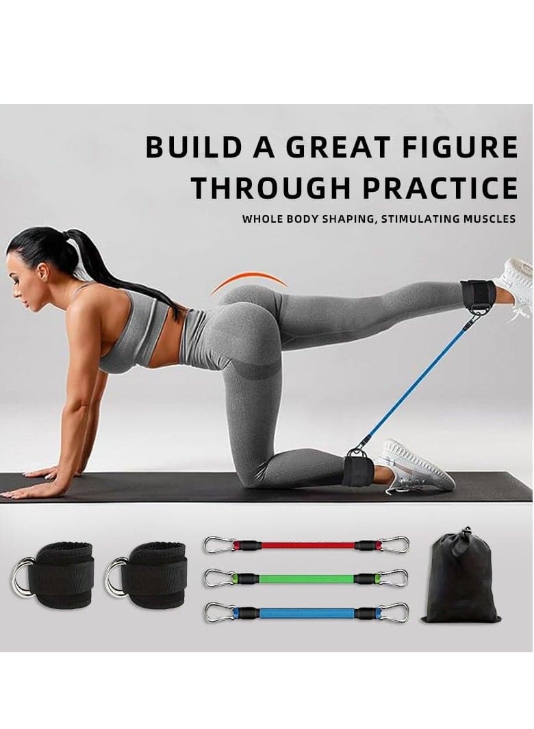 6-Piece Ankle Resistance Bands with Cuffs, Padded Ankle Straps, Unisex, Great for Home Workouts and Fitness Training, Strength Training, Kickback Training Exercises - Black