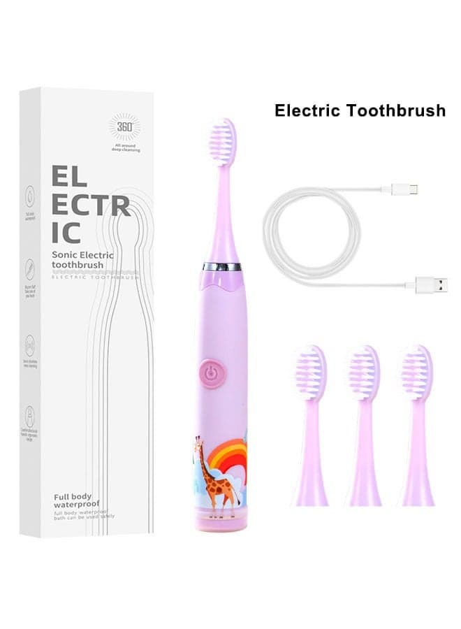 Super ZYouth Kids Electric Toothbrush, Sonic Rechargeable Brush With 4 Replacement Heads Purple Giraffe