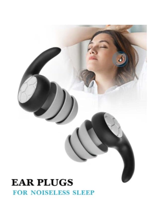 2-Pair Noise Cancelling Earplugs for Sleeping – Reusable for Kids & Adults – Comfortable Silicone & Foam Ear Protection – Ideal for Snoring, Work, Swimming, Travel, Studying & Concerts – 1 Pair Black + 1 Pair Grey