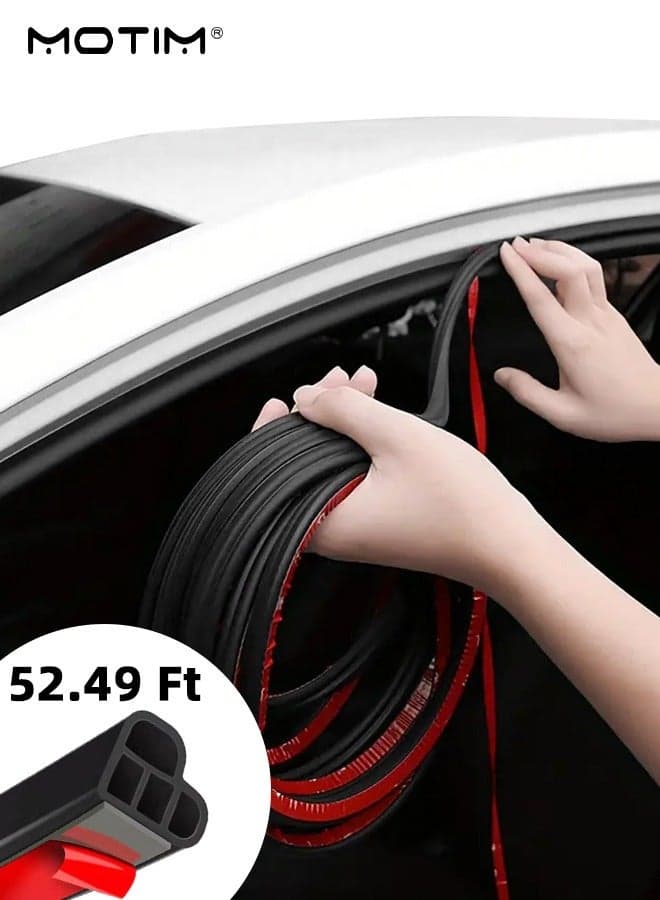 52.49Ft/16M Universal Car Door Seal Strip L Shape Car Weather Stripping, Double Layer Self Adhesive Auto Rubber Door Soundproofing Weatherstrip, Noise Insulation Leak Sound Dust