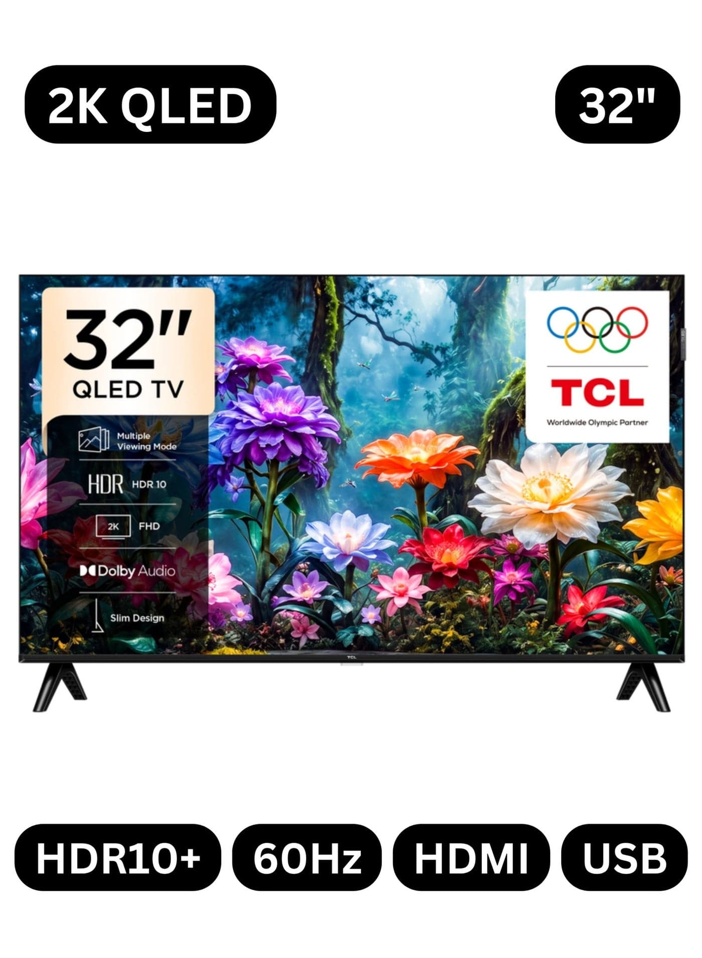 32-Inch S51K 2K QLED Smart TV (2026 UAE Version) - TCL 32" Google TV, 32S51K FHD QLED TV with Vivid Color, HDR10, Dolby Audio, Google Cast, Game Mode, Kids Profile, Metallic Bezel-Less Slim Design 32S51K Black