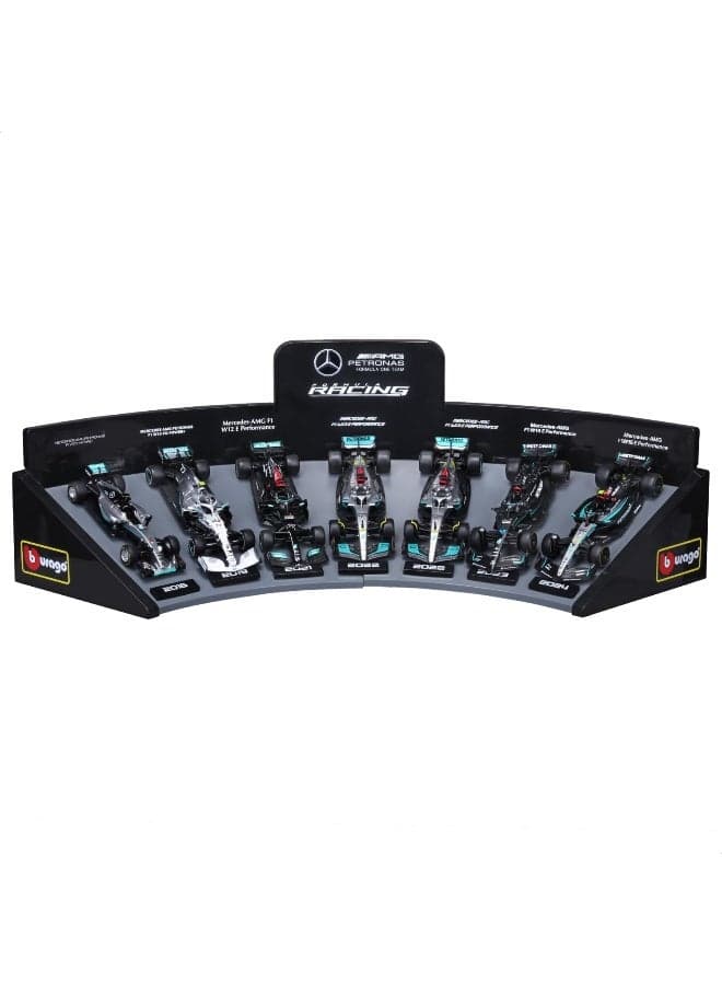 Bburago 1:43 Formula 7-Pk. (without helmet, with plastic demo stand) - Mercedes (DELUXE VERSION) – Remote Control Toy for Kids Ages 6+