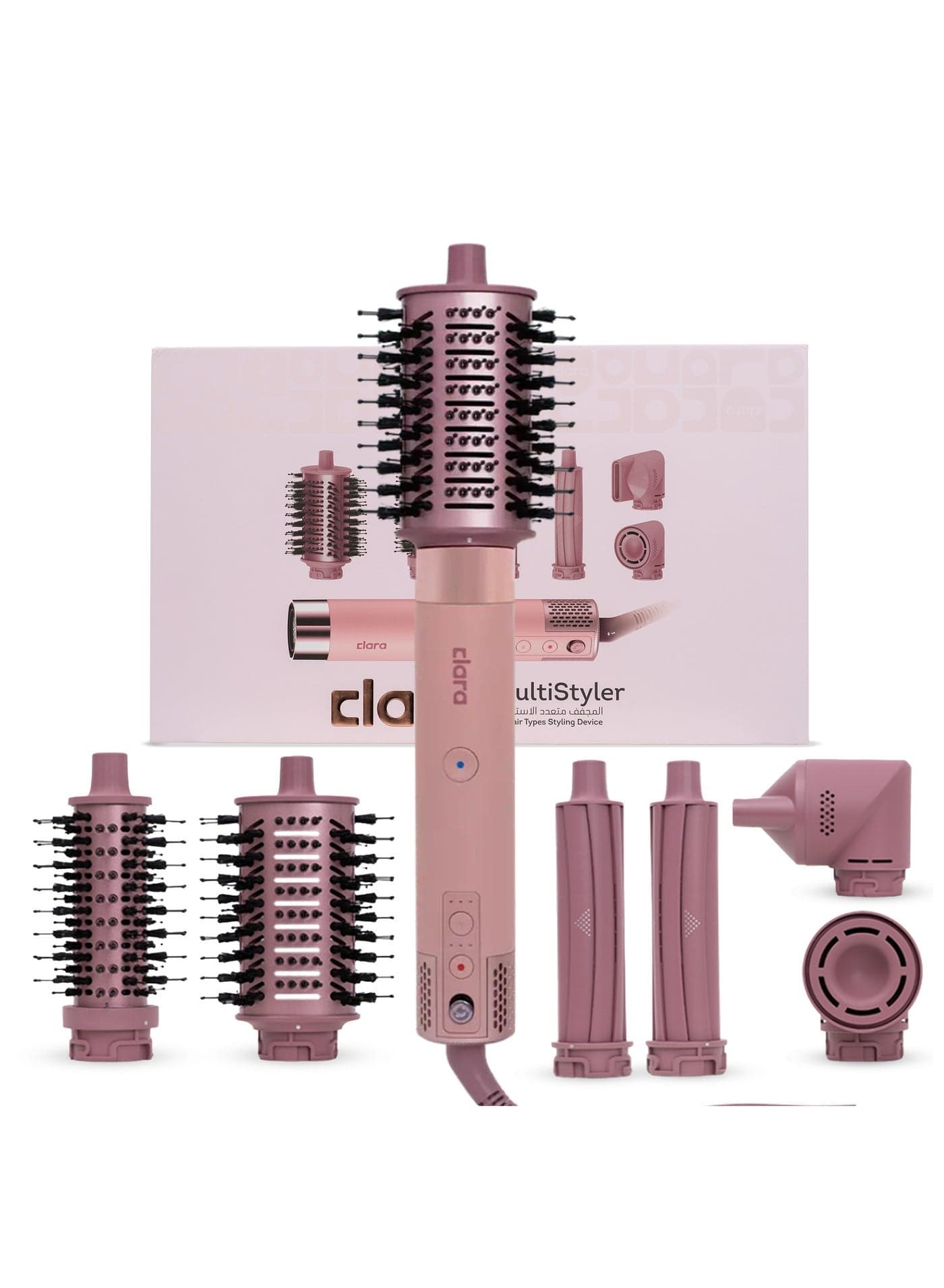 Clara Multi Styler for All Hair Types – 6-in-1 Styling Tool with Auto-Wrap Curlers, Blow Dryer, Round & Oval Brush – 1500W Ionic Hair Styler for Frizz-Free Waves & Salon Blowouts Pink