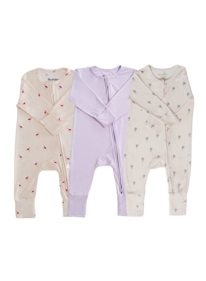 Hushabye – Bamboo Sleepsuit Mix Pack - Flamingo / Lilac / Date Palm