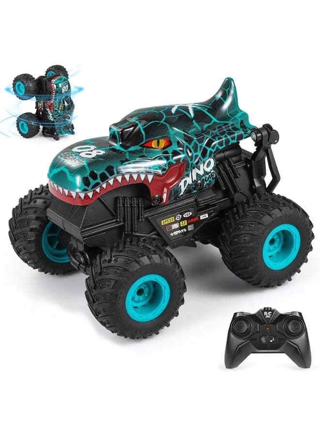 RC Monster Truck Dinosaur Toy 2.4Ghz Remote Control Monster Trucks Car with Light Music RC Truck with Stunt 360° Spins Flips Walk Upright Drift for Kids Boys Girls Ages 4-12