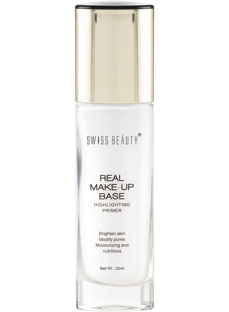 Swiss Beauty Real Makeup Base Highlighting Primer| Skin-Hydrating Poreless Primer With Natural Glow Finish For Face Makeup |Shade - Natural Tint, 32Ml