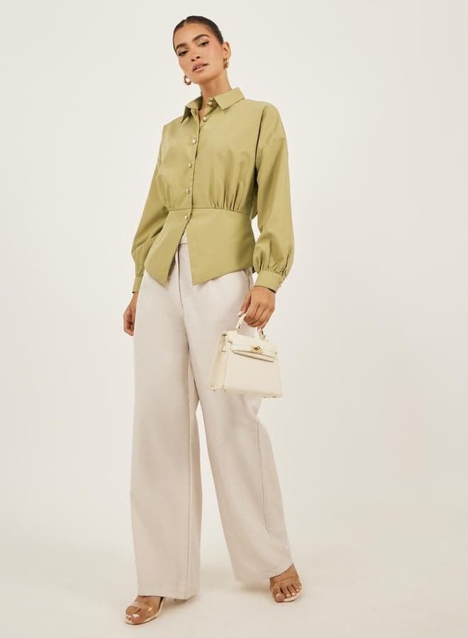 Plain Waistcoat Look Shirt With Asymmetric Hemline