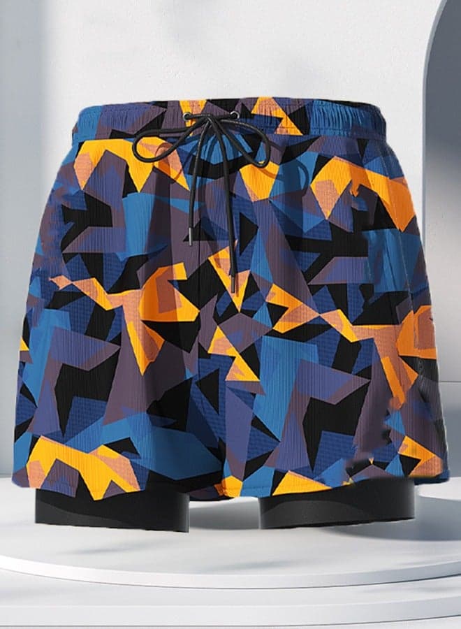 Men's Swimming Trunks with Compression Liner, Double Layer Quick Dry Beach Shorts with Adjustable Belt Loose Breath Swim Shorts Swimwear Bathing Suits for Beach and Swimming