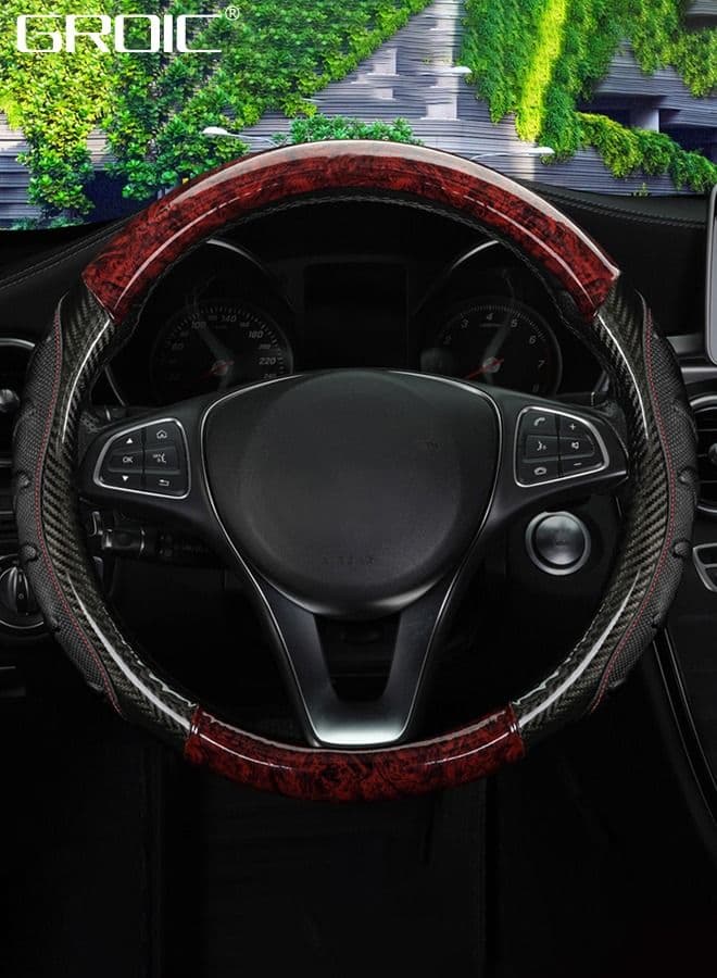 15 Inch Universal Steering Wheel Cover Wood Grain, Stylish Leather Non-Slip Steering Wheel Protector for Men and Women Auto Interior Accessories