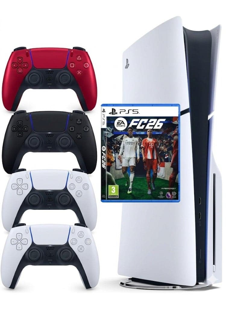 PS5 Console Bundle with 4 DualSense Controllers + FC 26 Game | PlayStation 5 Multiplayer Gaming Pack | Ready to Play