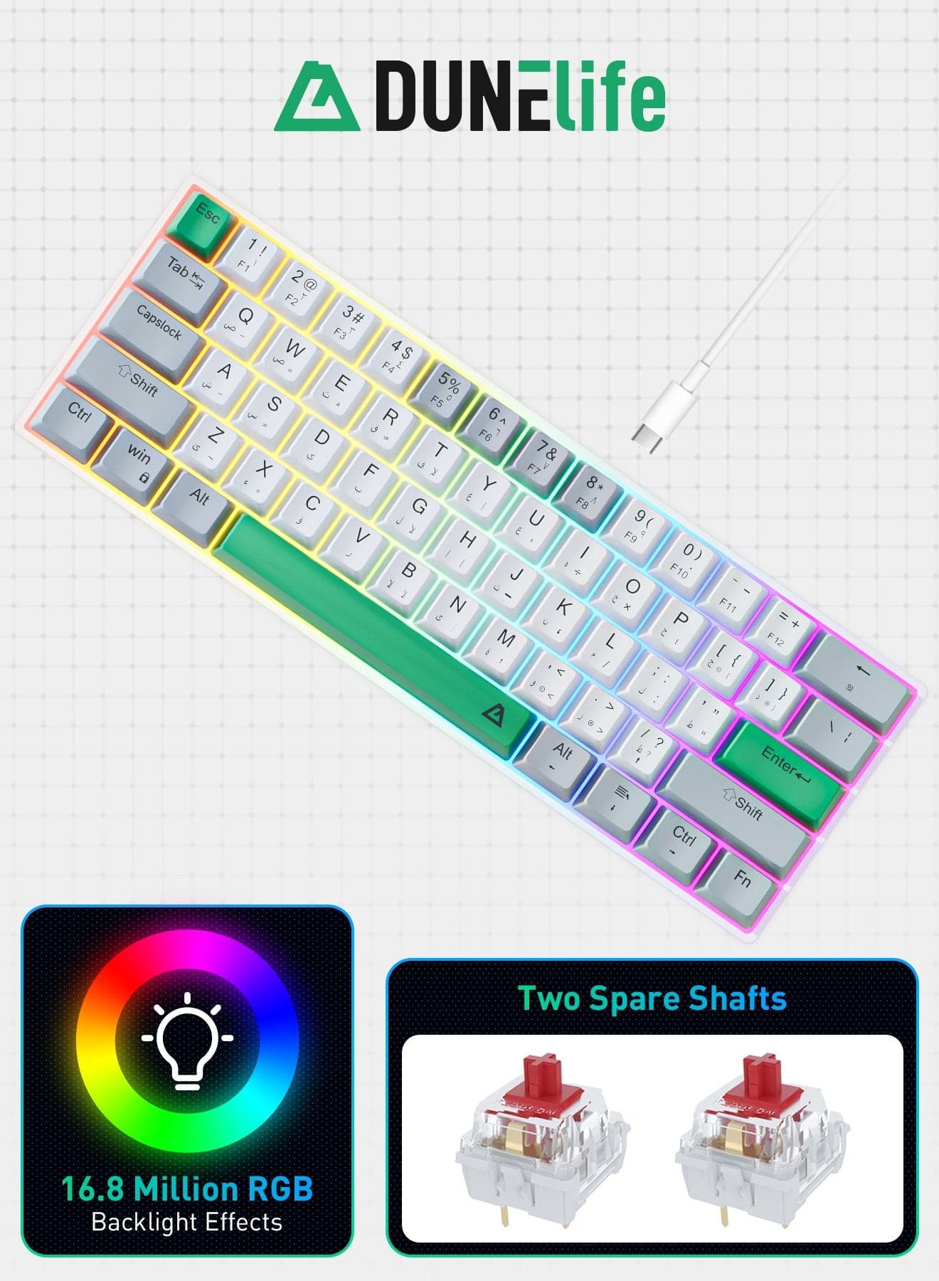 61-Key Mechanical Gaming Keyboard – Supports Hot-Swapping, 16.8 Million Color RGB Backlighting, Arabic/English Layout, Waterproof and Anti-Ghosting Design (Red Switches), Perfectly Ergonomic
