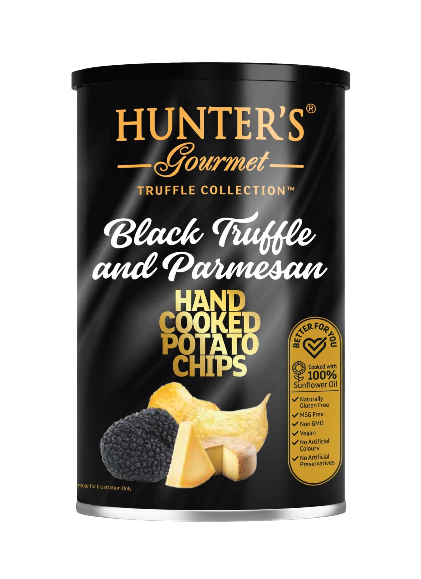 Hunter’s Gourmet Hand Cooked Potato Chips Black Truffle and Parmesan 150GM