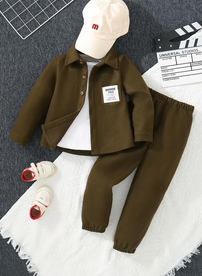Boys Patch Detail Buttoned Shirt With Pants Set