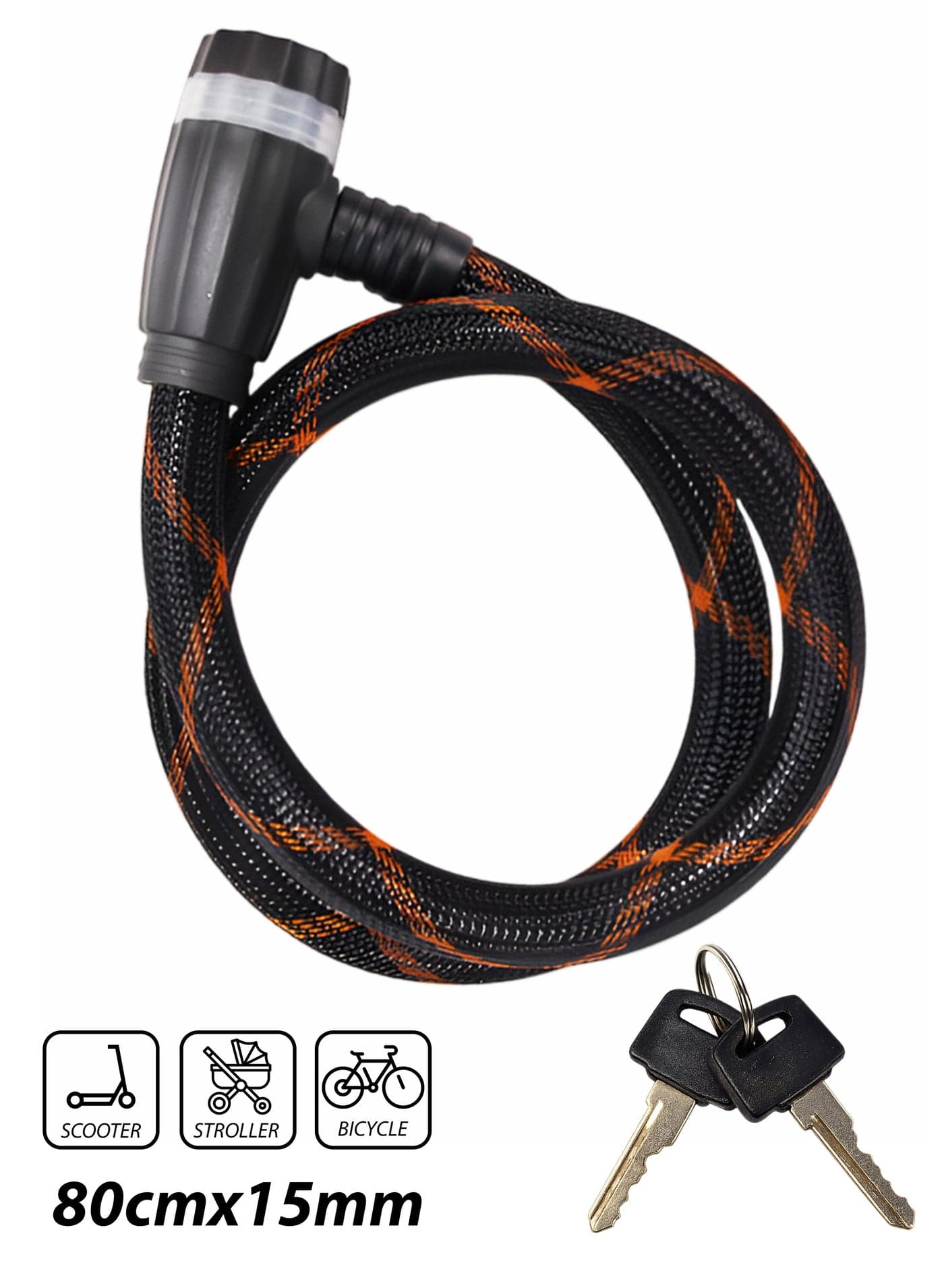 Heavy-Duty Bicycle & Scooter Cable Lock 80cm Braided Steel Anti-Theft Wire with Keys, Durable ABS Lock Head, Stroller Lock, E-Scooter Lock, Bike Security Cable (15mm Thick)