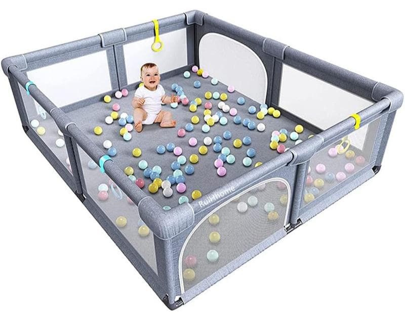 Playpen fance For Toddlers, Extra Large Baby Playard with Gate, 150 x 180 cm Infant Safety Activity Center, Sturdy Playpen with Anti-Slip Base, Children's Fences Packable & Portable