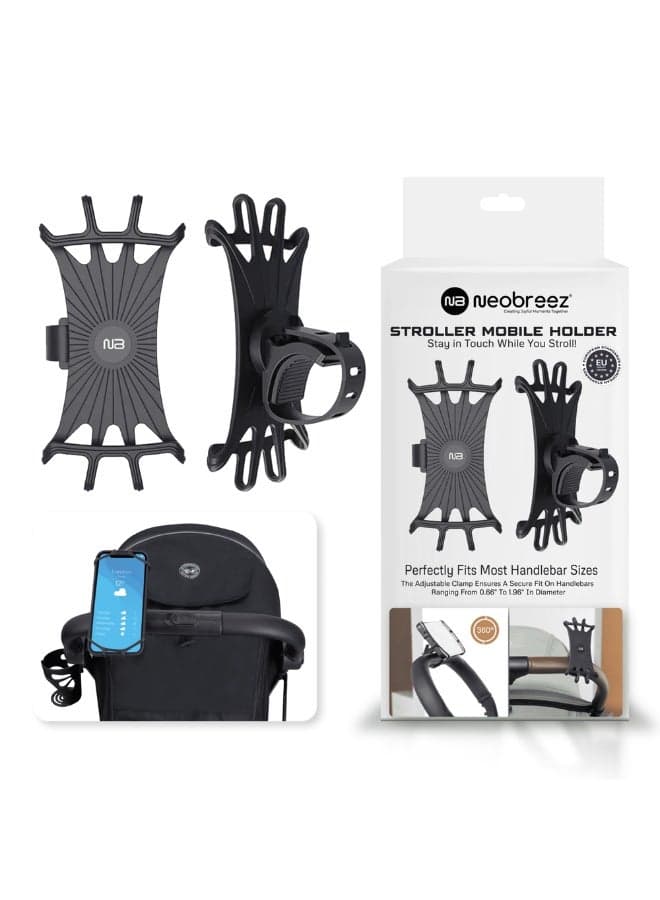 Neobreez 360° Rotating Silicone Adjustable Mobile Phone Holder | Universal Anti-Shake Mount for Bike, Bicycle, Motorcycle, Stroller, Pram, Pushchair, Buggy, Shopping Cart | Compatible with iPhone