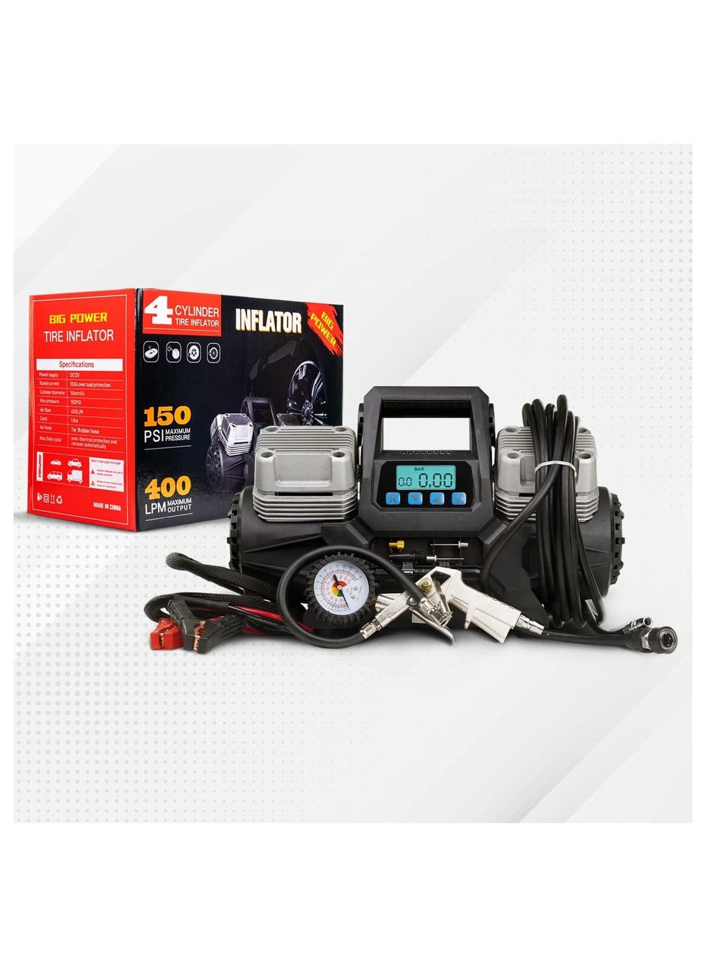 4 Cylinder Car Air Compressor Ultra Extreme 4x4 Tire Super Air Flow Portable 150 PSI