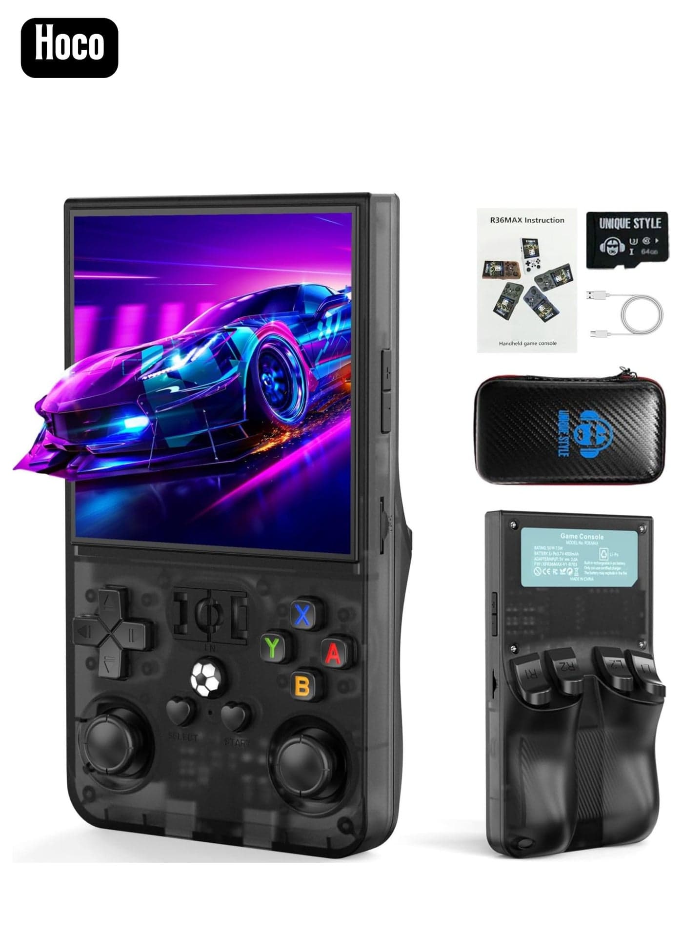 R36MAX Retro Handheld Game Console with 4.0” IPS HD Display – Portable Linux Gaming Console with 64GB Built-in Games, 4000mAh Rechargeable Battery, Classic Arcade Emulator, Pocket Video Game Player for Kids & Adults, Black