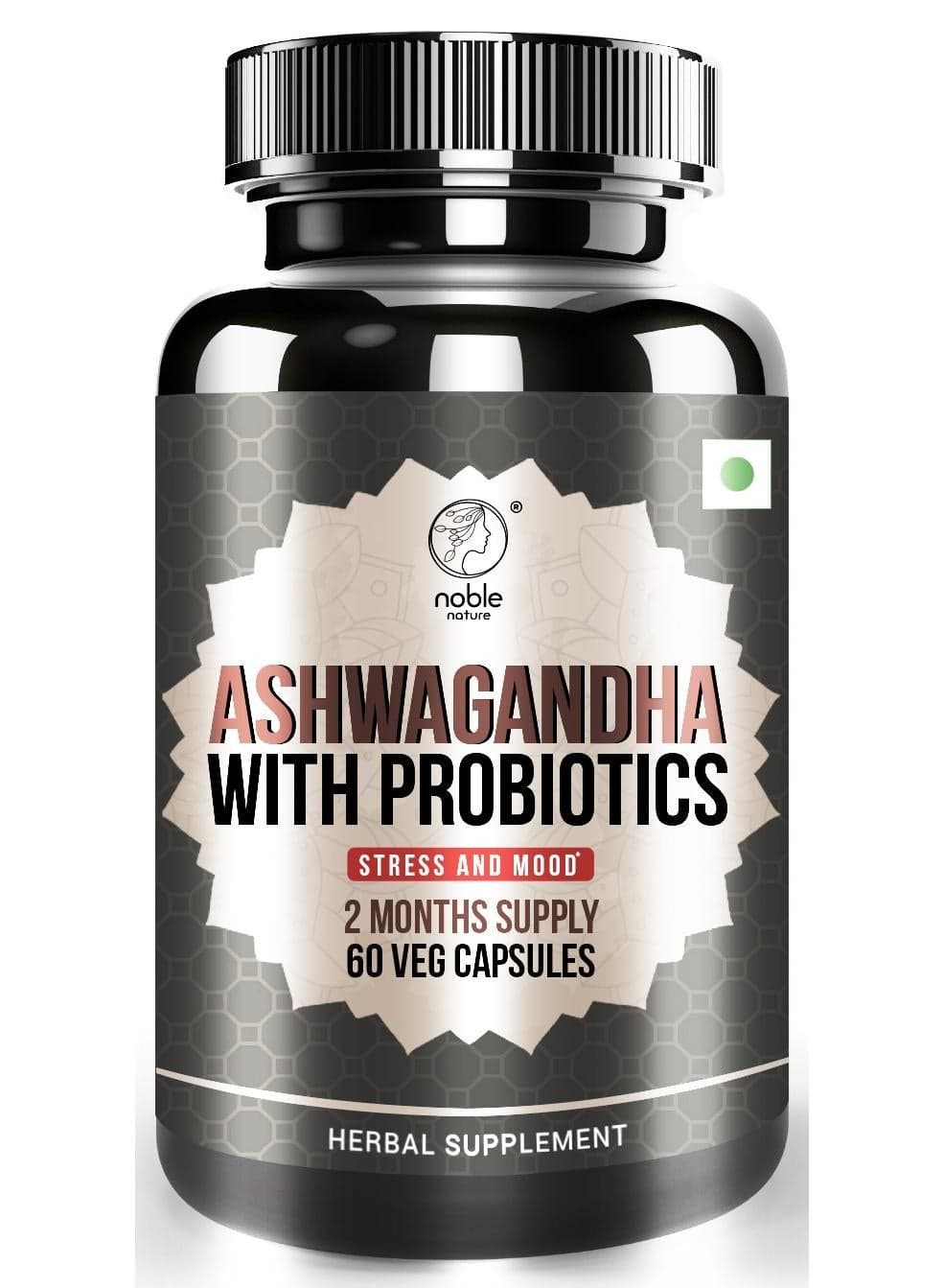Ashwagandha with Probiotics - Stress & Mood Support Supplement - 2 Month Supply, 60 Veg Capsules