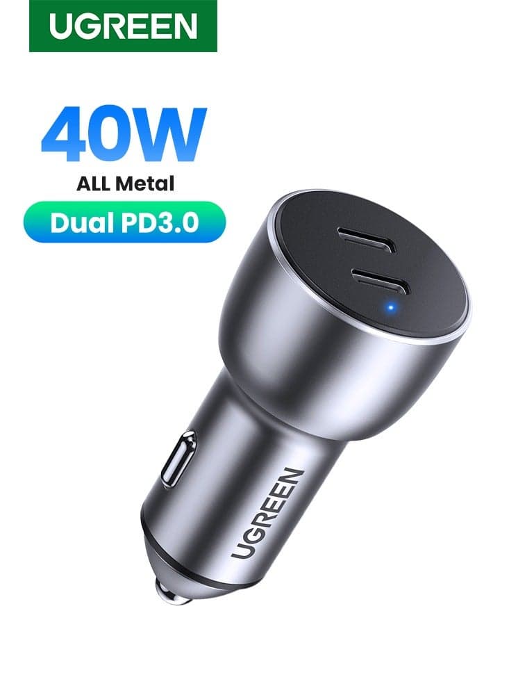 Fast Car Charger Pd 40W Dual USB C Ports Fast Charging Car Power Adapter For iPhone 15 Pro/15 Pro Max/15/14/13/12/11, Samsung Galaxy S24/23/22, Ipad Pro/Air, Oneplus 11 Pro, Huawei, Xiaomi, Etc 40W