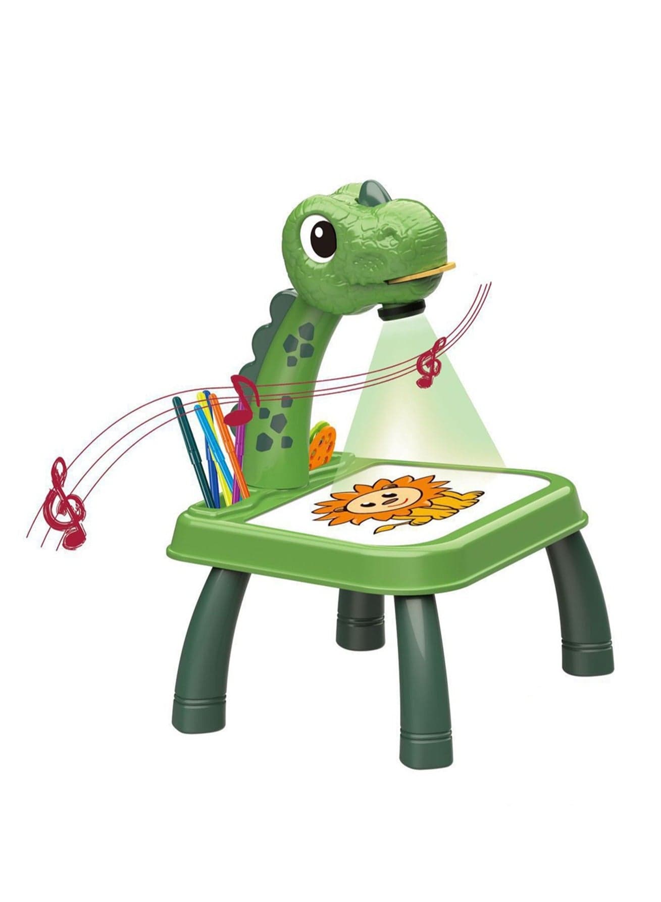 Green Tyrannosaurus Rex Projection Table, Children'S Drawing Projector With Flashlight Slide Projector Toy, Tracing Sketch Table With Light Music, Suitable For Early Art Learning Game Gifts