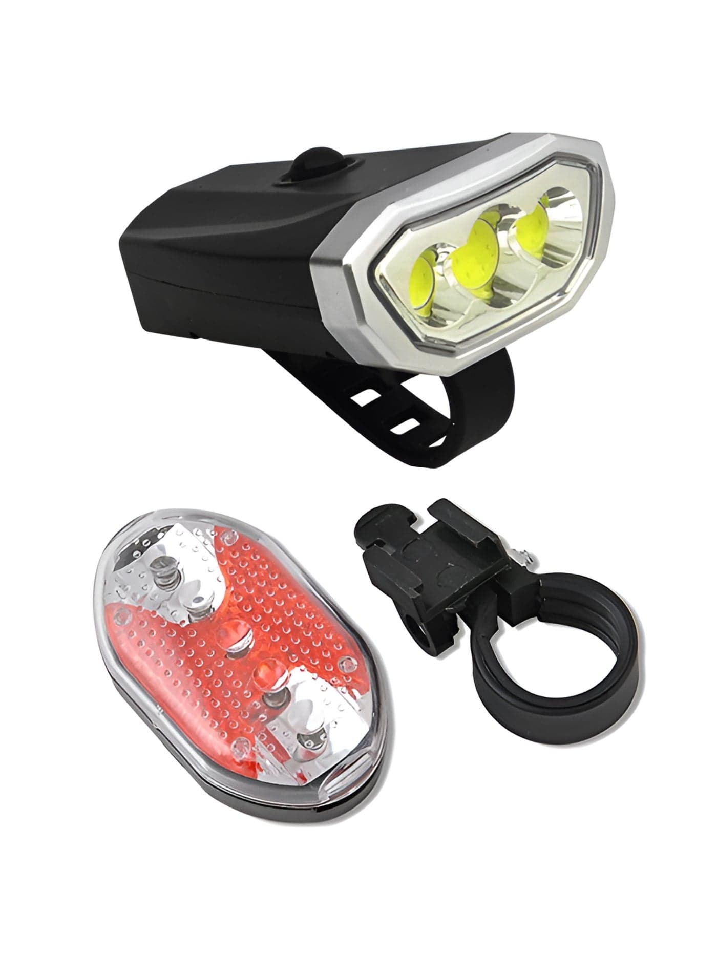 Bicycle Front & Rear LED Light Set 200 Lumens 120m Range AA Battery Bike Safety Lights